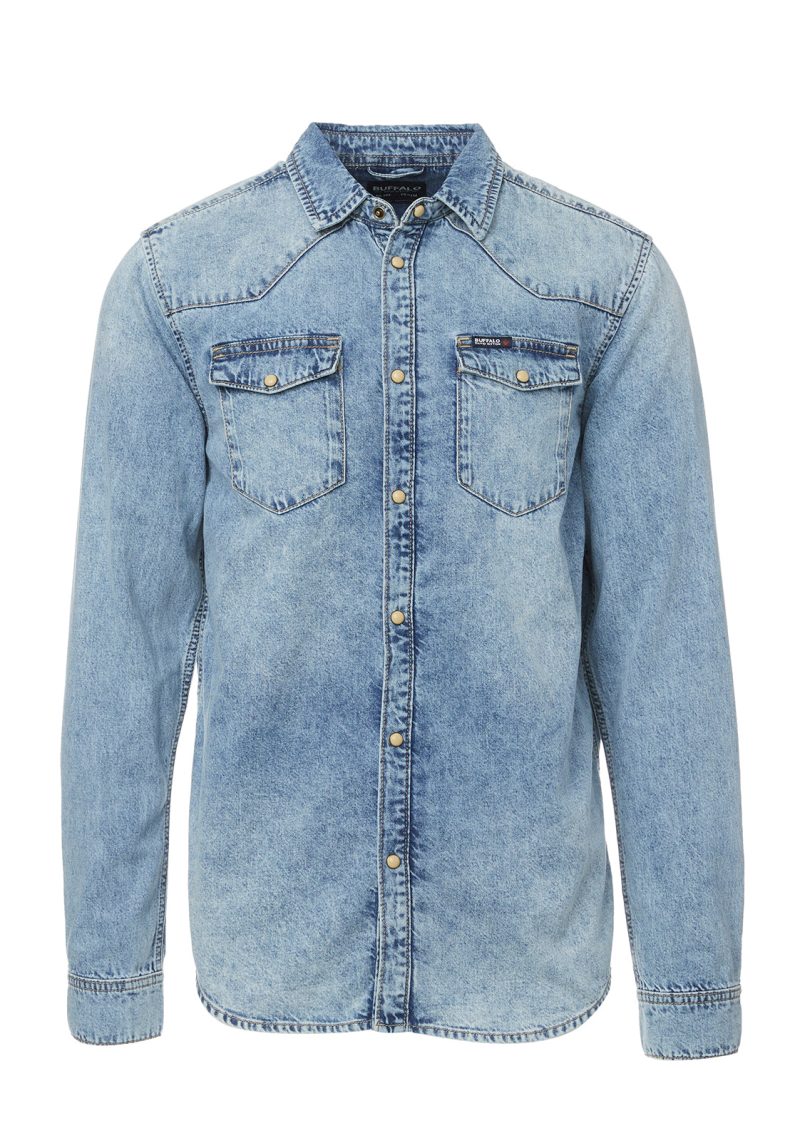 Buffalo David Bitton Sheldon Blue Denim Long-Sleeve Men’s Shirt - BM22636