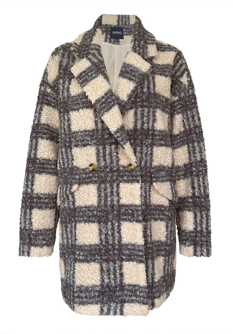 Buffalo David Bitton Aurelie Blue Cream Plaid Women's Car Coat - JK0009F