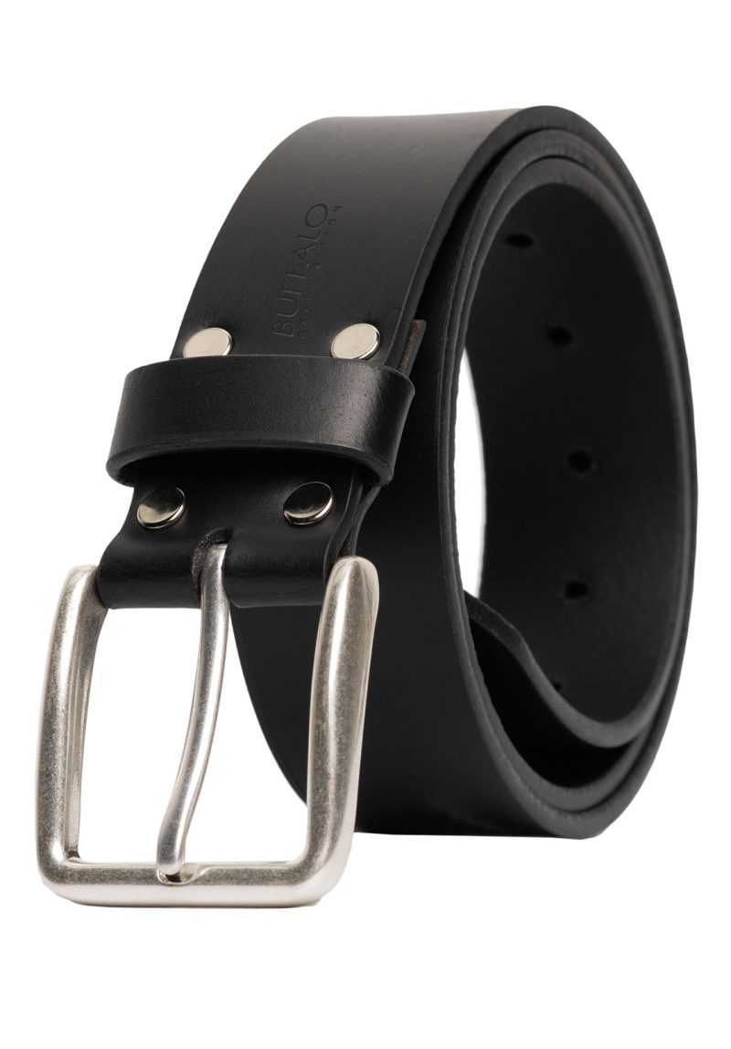 Buffalo David Bitton Smooth Full Grain Black Buffalo Leather Belt - BB1001C04 Color BLACK