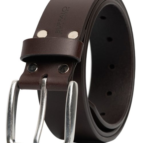 Buffalo David Bitton Smooth Full Grain Brown Buffalo Leather Belt - BB1001C13 Color BROWN