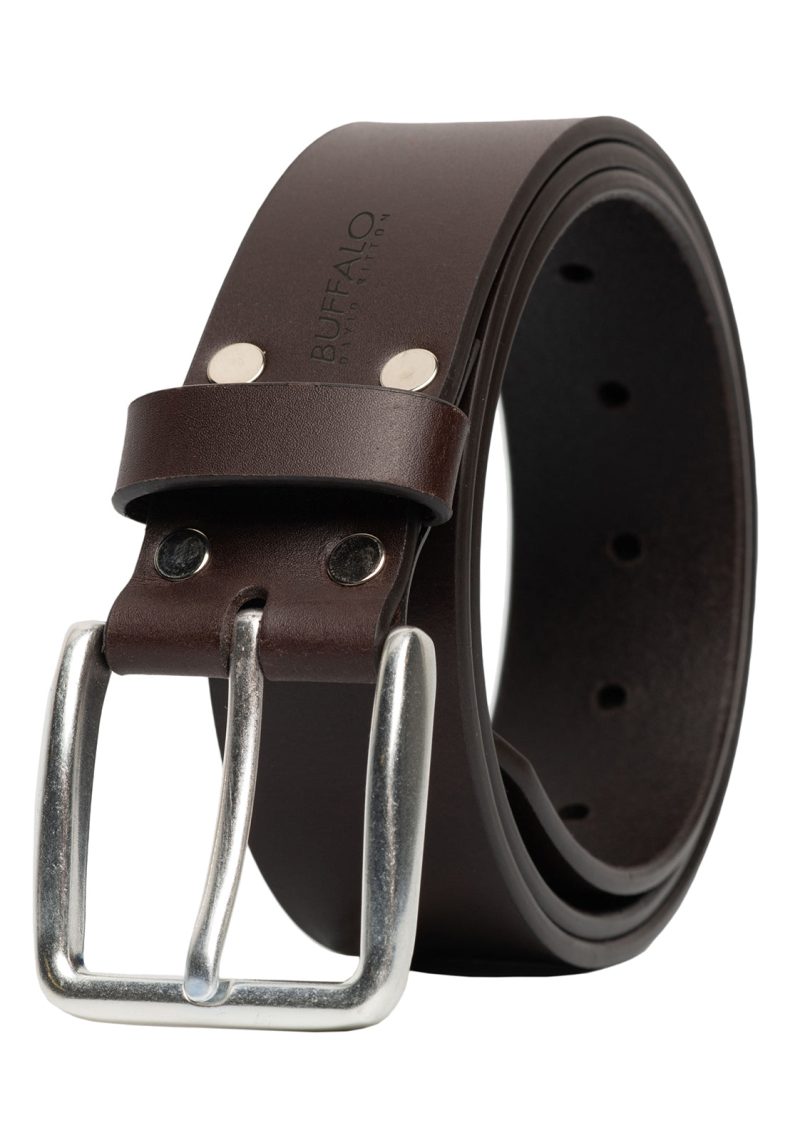 Buffalo David Bitton Smooth Full Grain Brown Buffalo Leather Belt - BB1001C13 Color BROWN