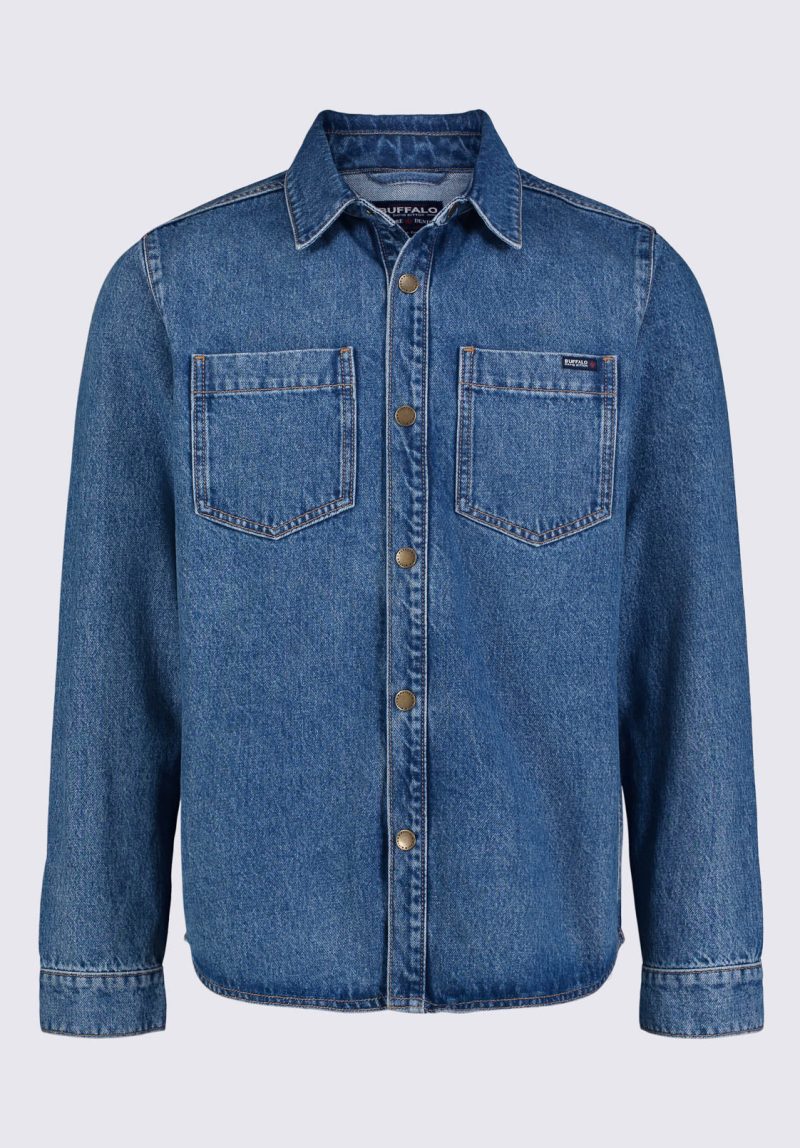 Buffalo David Bitton Sloan Men’s Long-Sleeve Denim Shirt in Authentic Blue - BM22976 Color