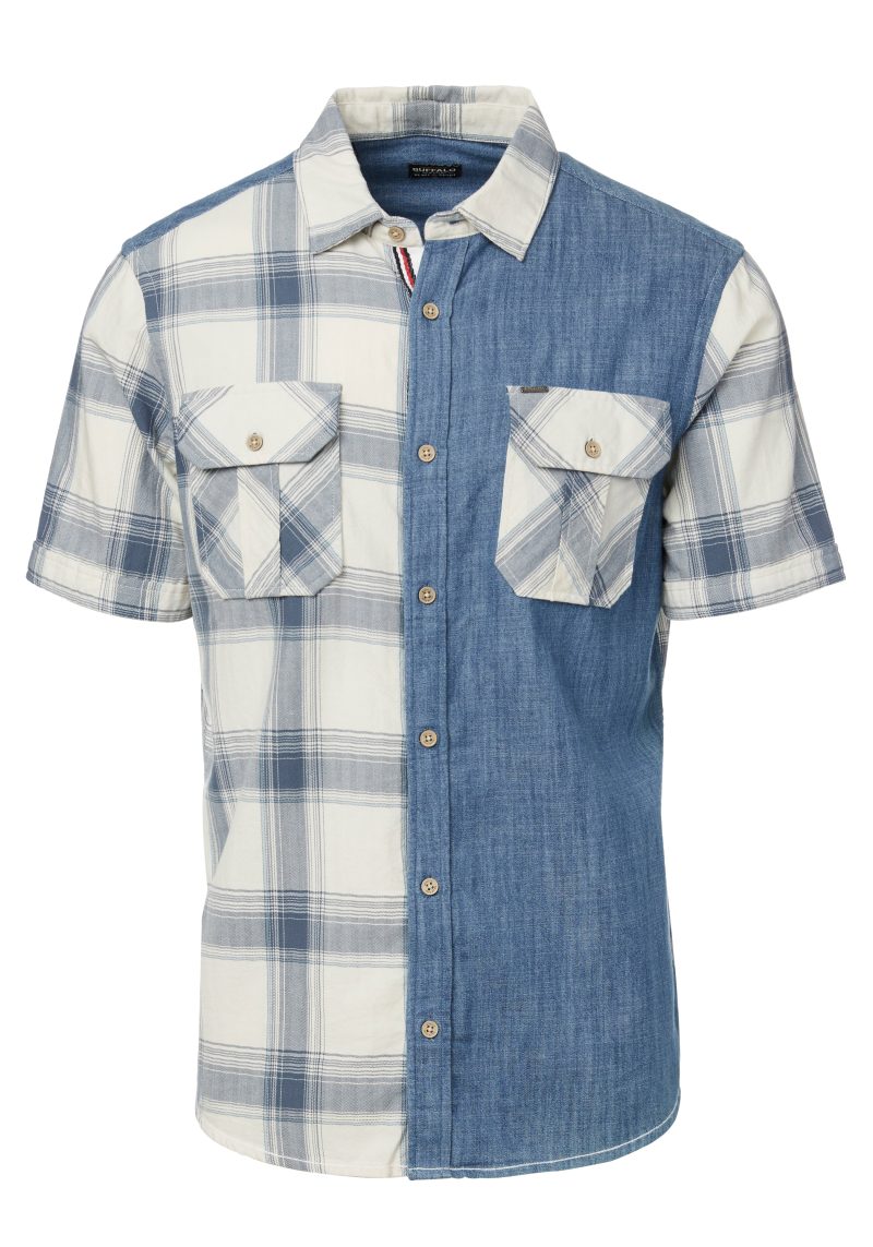 Buffalo David Bitton Short Sleeves Sage Chambray & Plaid Shirt - BM23882