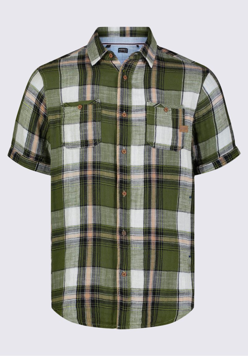 Buffalo David Bitton Sachino Men's Short Sleeve Plaid Shirt in Moss Green - BM24277 Color