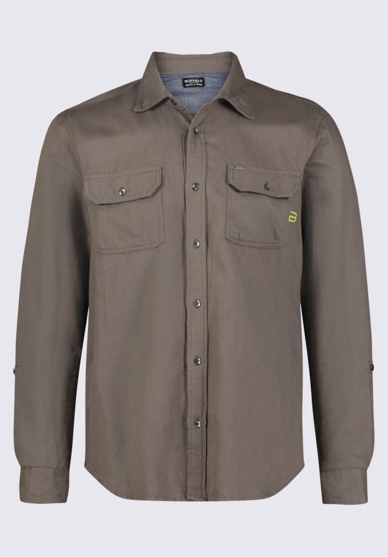 Buffalo David Bitton Sadaat Men's Long Sleeve Utility Shirt in Sphagnum Green - BM24278 Color