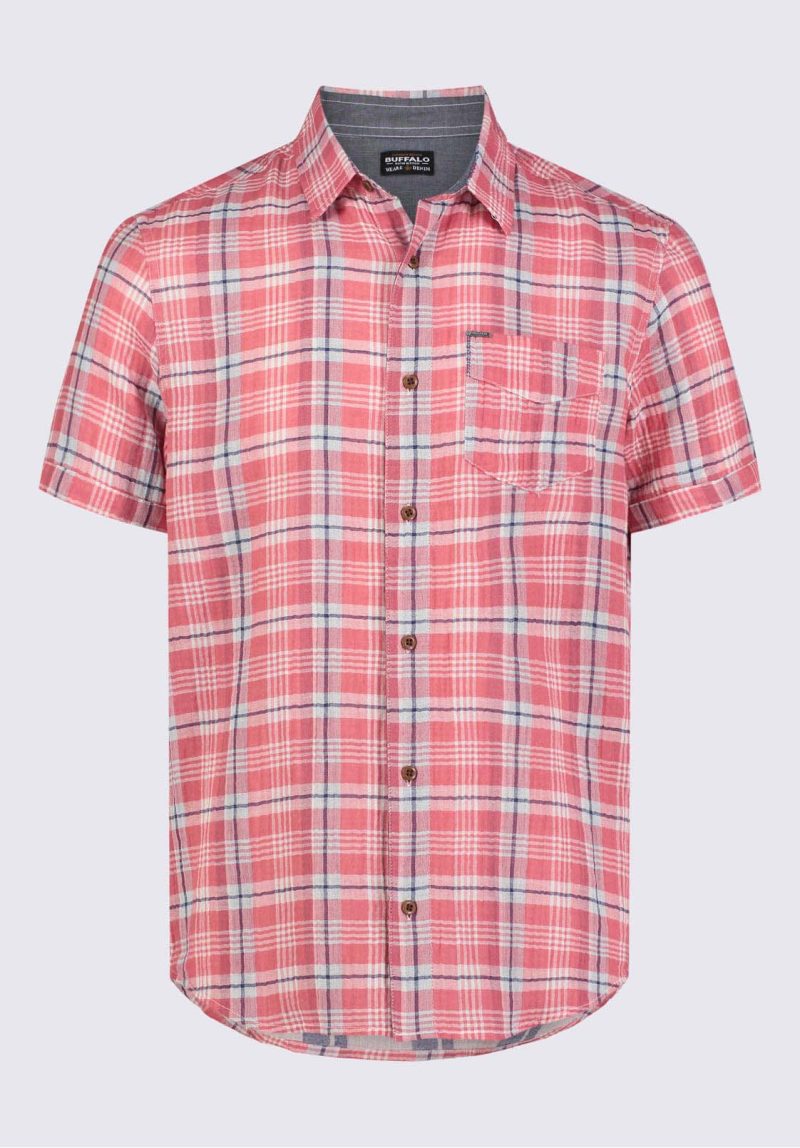 Buffalo David Bitton Sirilo Men’s Plaid Short Sleeve Shirt In Mineral Red - BM24283 Color