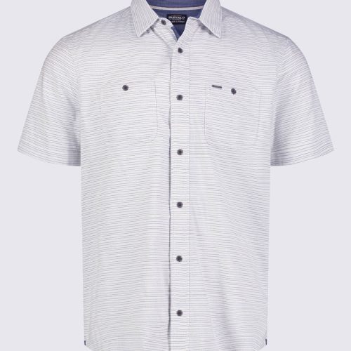 Buffalo David Bitton Sinyl Men’s Striped Short Sleeve Shirt In Mirage Blue - BM24284 Color