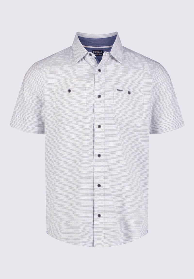 Buffalo David Bitton Sinyl Men’s Striped Short Sleeve Shirt In Mirage Blue - BM24284 Color