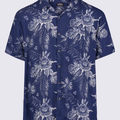 Buffalo David Bitton Simad Men's Short Sleeve Printed Shirt in Blue Depths - BM24287 Color