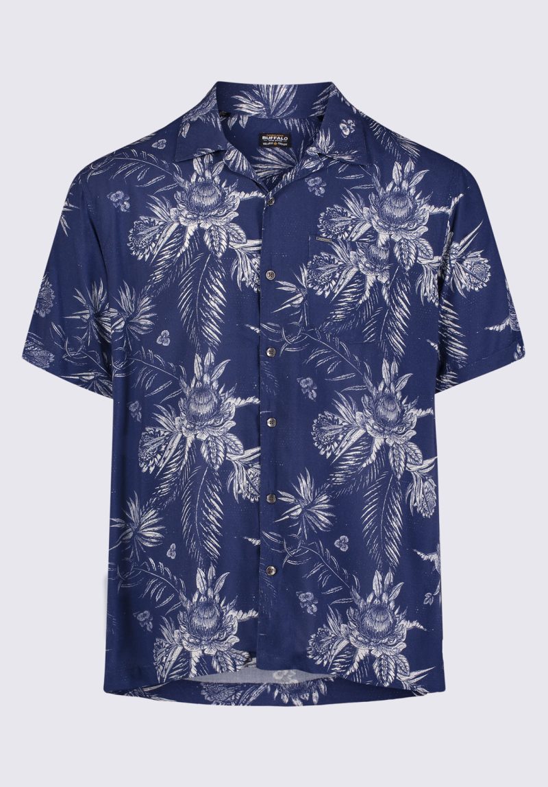 Buffalo David Bitton Simad Men's Short Sleeve Printed Shirt in Blue Depths - BM24287 Color