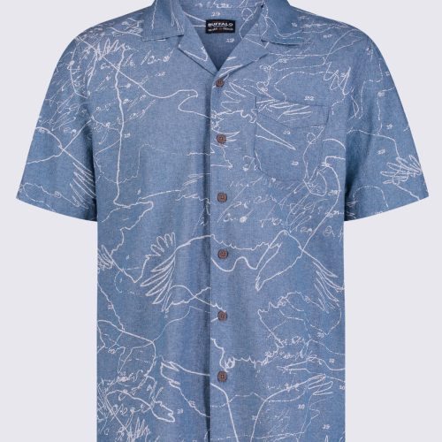 Buffalo David Bitton Sirvan Men's Short Sleeve Cuban Shirt in Indigo Blue - BM24302 Color