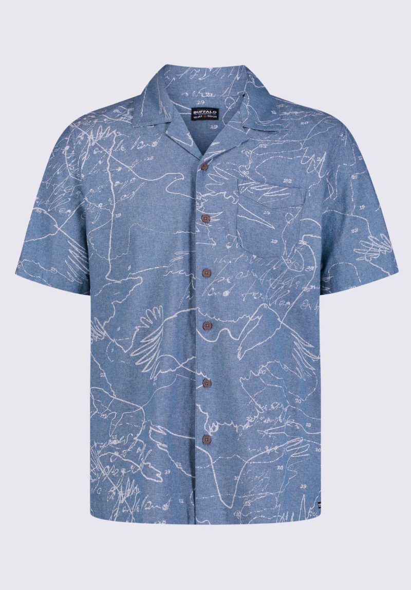 Buffalo David Bitton Sirvan Men's Short Sleeve Cuban Shirt in Indigo Blue - BM24302 Color