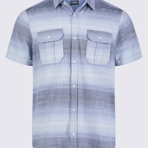 Buffalo David Bitton Siboa Men's Short Sleeve Striped Shirt in Mirage Blue - BM24303 Color