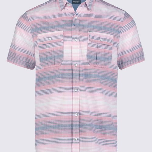 Buffalo David Bitton Siboa Men's Short Sleeve Striped Shirt in Mineral Red - BM24303 Color