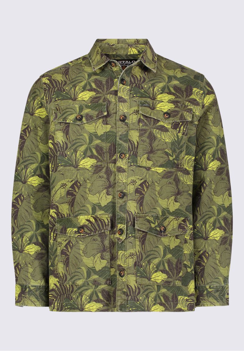 Buffalo David Bitton Jicama Men's Shirt Jacket in Sphagnum Green Print - BM24340 Color