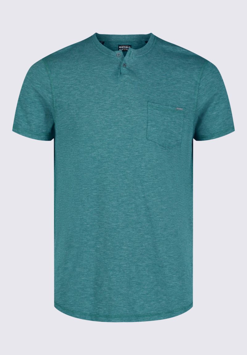 Buffalo David Bitton Kadyo Men's Pocket Henley Top in Aventurine Green - BM24345 Color