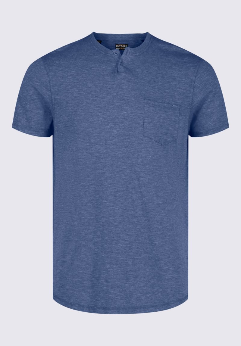 Buffalo David Bitton Kadyo Men's Pocket Henley Top in Whale Blue - BM24345 Color