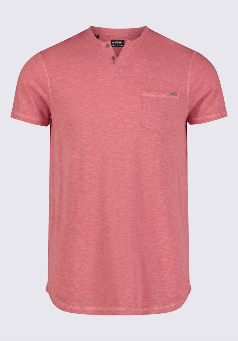 Buffalo David Bitton Kadyo Men's Pocket Henley Top in Mineral Red - BM24345 Color