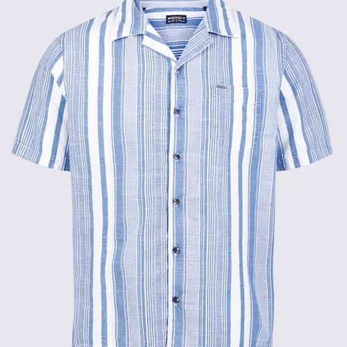 Buffalo David Bitton Sinap Men's Short Sleeve Striped Shirt, Blue and White - BM24367 Color