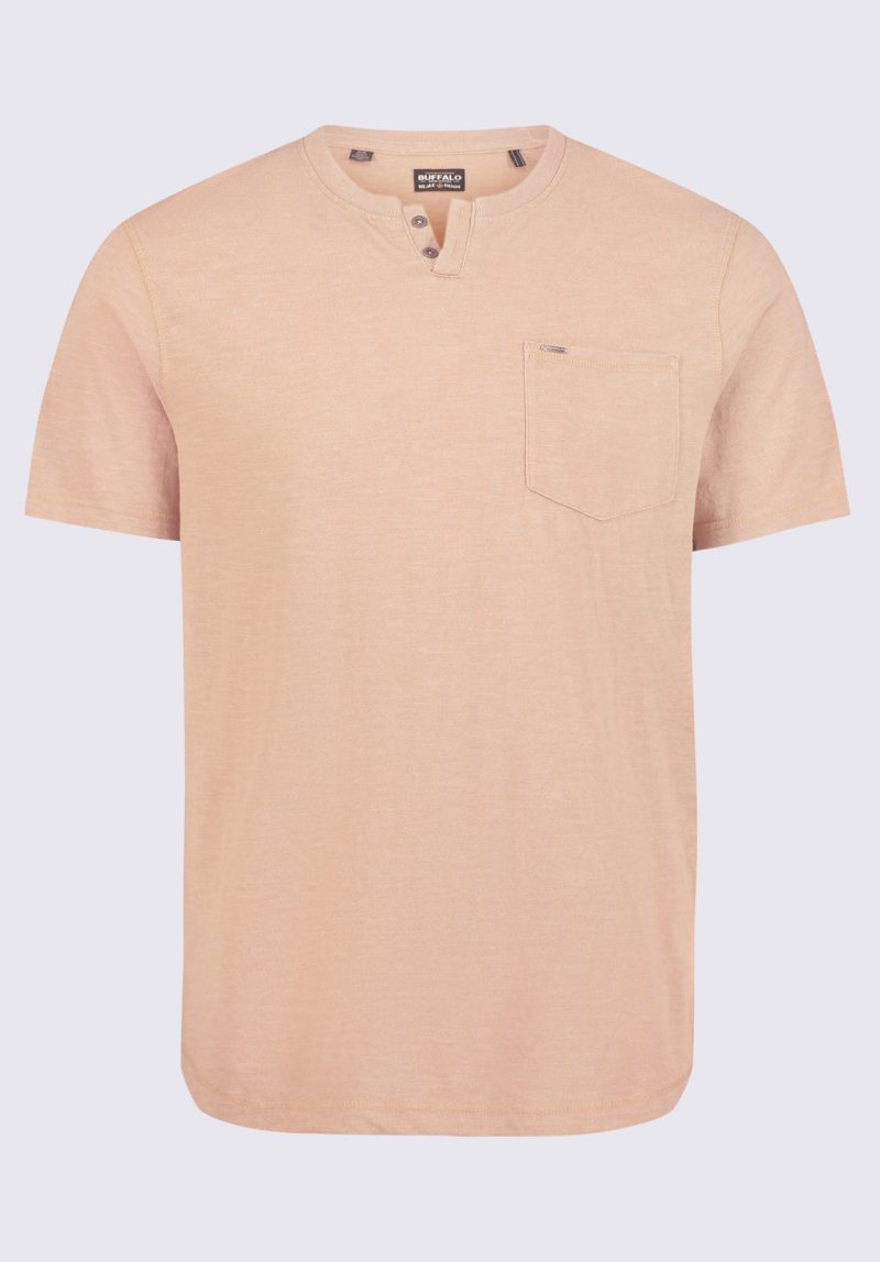 Buffalo David Bitton Kadya Short Sleeve Men's Henley, Tan - BM24397 Color