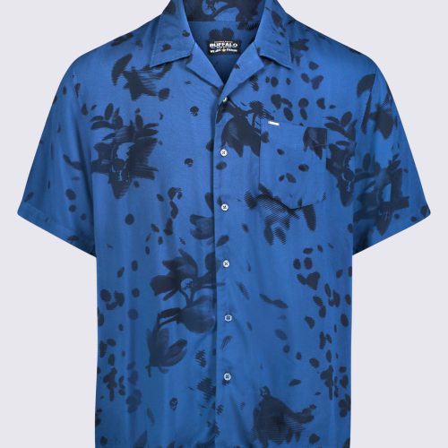 Buffalo David Bitton Sinzo Men's Short Sleeve Shirt, Blue with Black Print - BM24402 Color