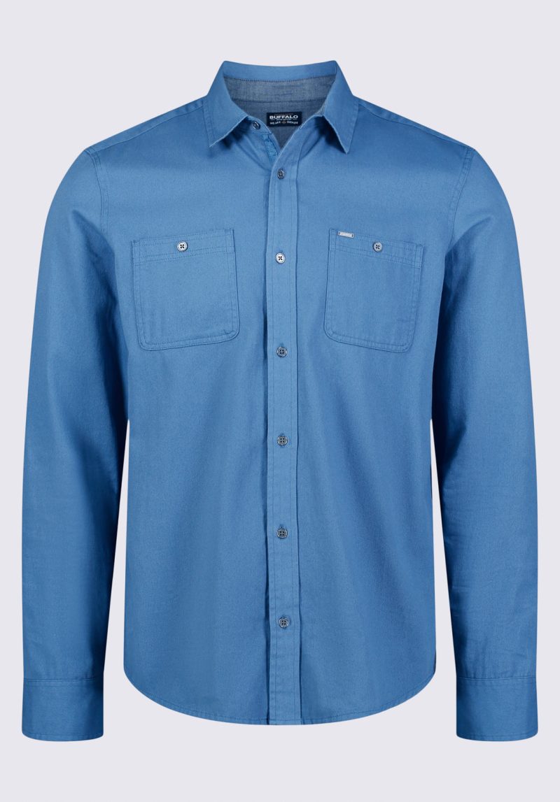 Buffalo David Bitton Sagrani Men's Long Sleeve Woven Shirt, Blue - BM24403 Color TRUE BLUE