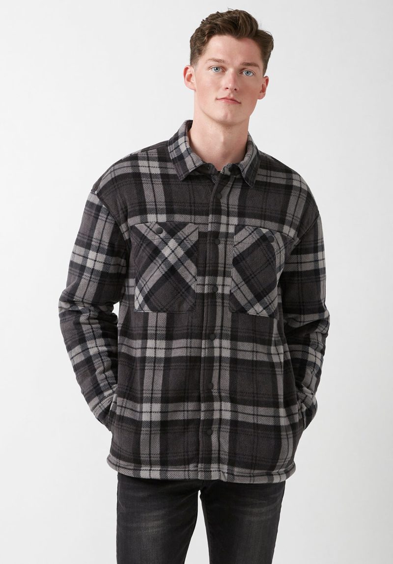 Buffalo David Bitton Sandis Black Plaid Fleece Shirt Jacket - BPM14426