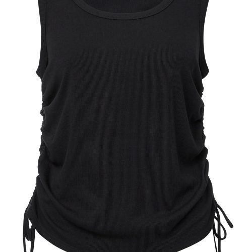 Buffalo David Bitton Muriel Black Ruched Women’s Tank Top - KT0046S