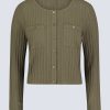 Buffalo David Bitton Albertina Women's Ribbed Long-Sleeve Button-Up Top, Olive green - KT0205H