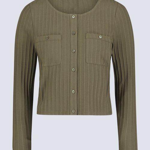 Buffalo David Bitton Albertina Women's Ribbed Long-Sleeve Button-Up Top, Olive green - KT0205H