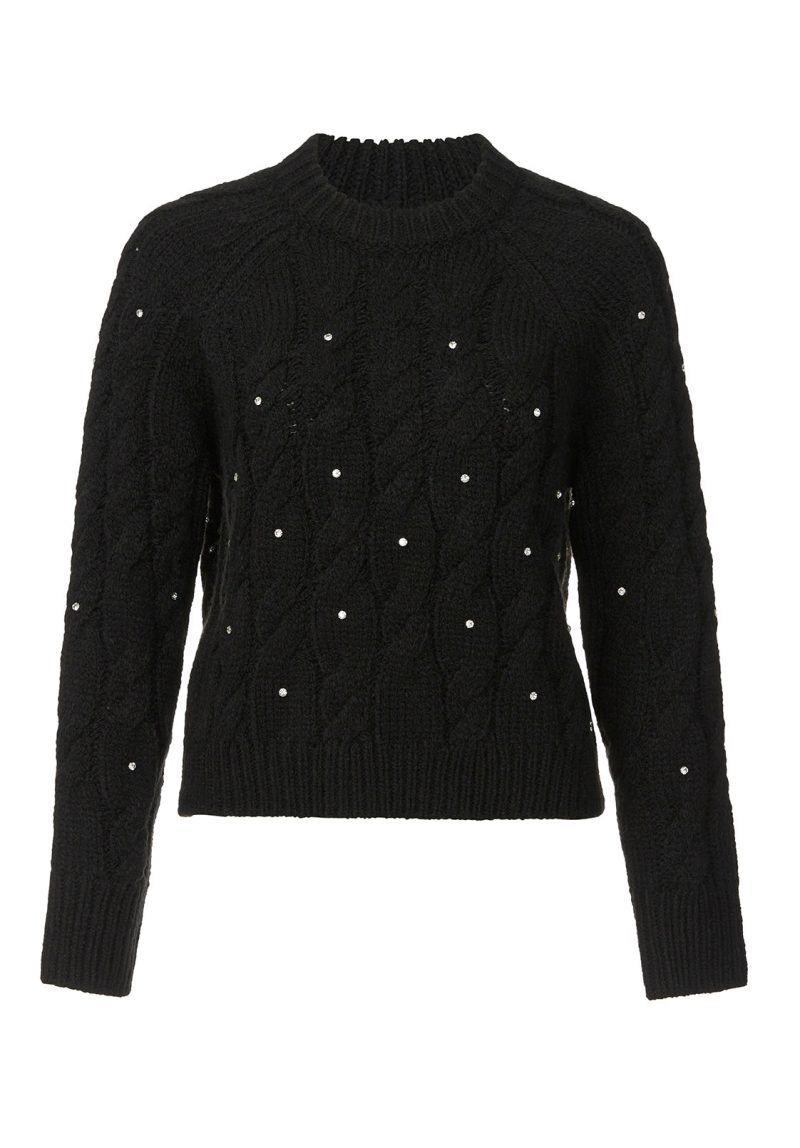 Buffalo David Bitton Magari Black Women's Long Sleeve Crewneck Cable Sweater - SW0030H