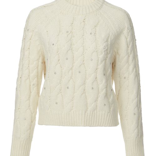 Buffalo David Bitton Magari Ivory Women's Long Sleeve Crewneck Cable Sweater - SW0030H