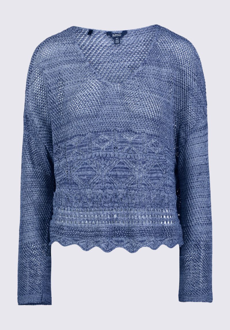 Buffalo David Bitton Cornelia Women's Crochet Cropped Sweater, Denim Blue - SW0056S Color