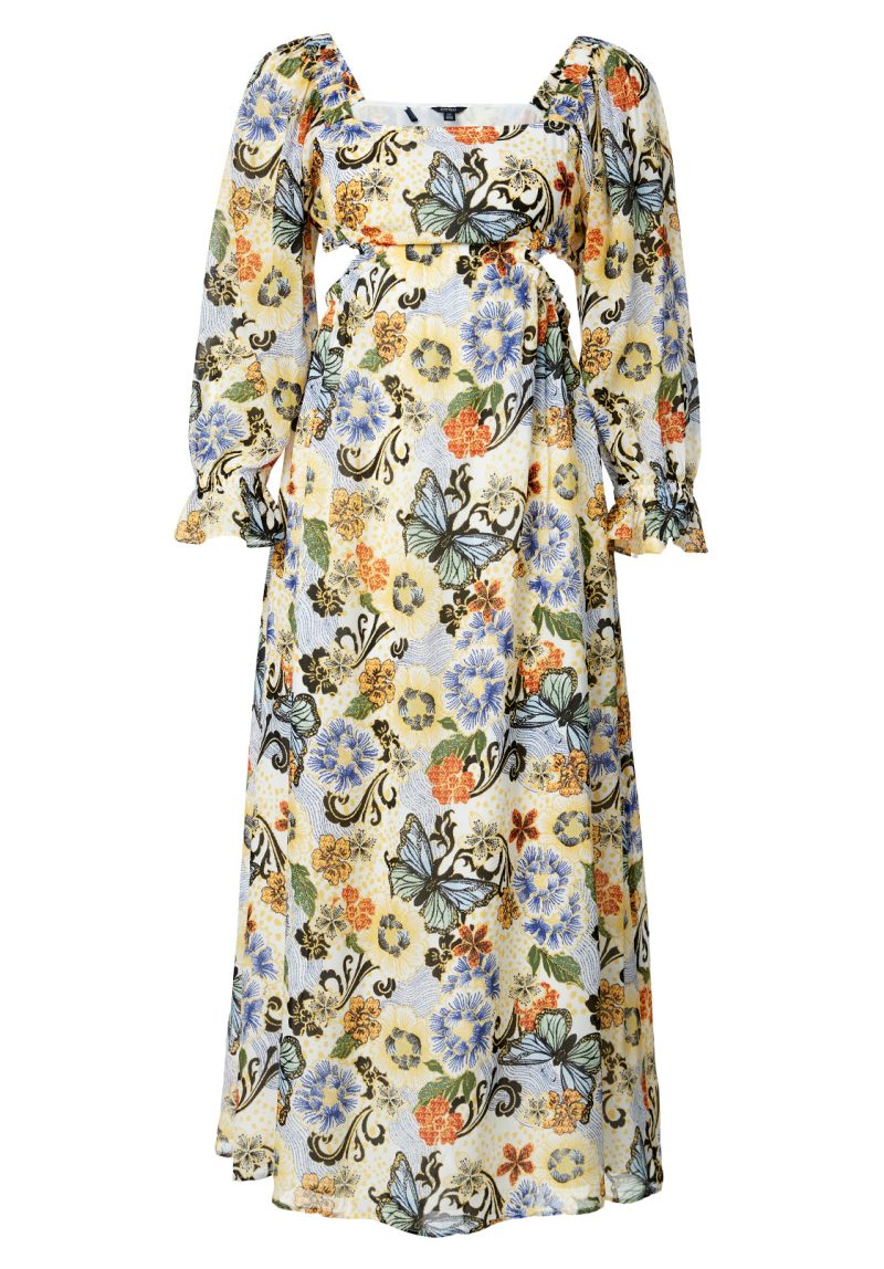 Buffalo David Bitton Kerry Butterfly Print Cut-Out Maxi Dress - WD0008S