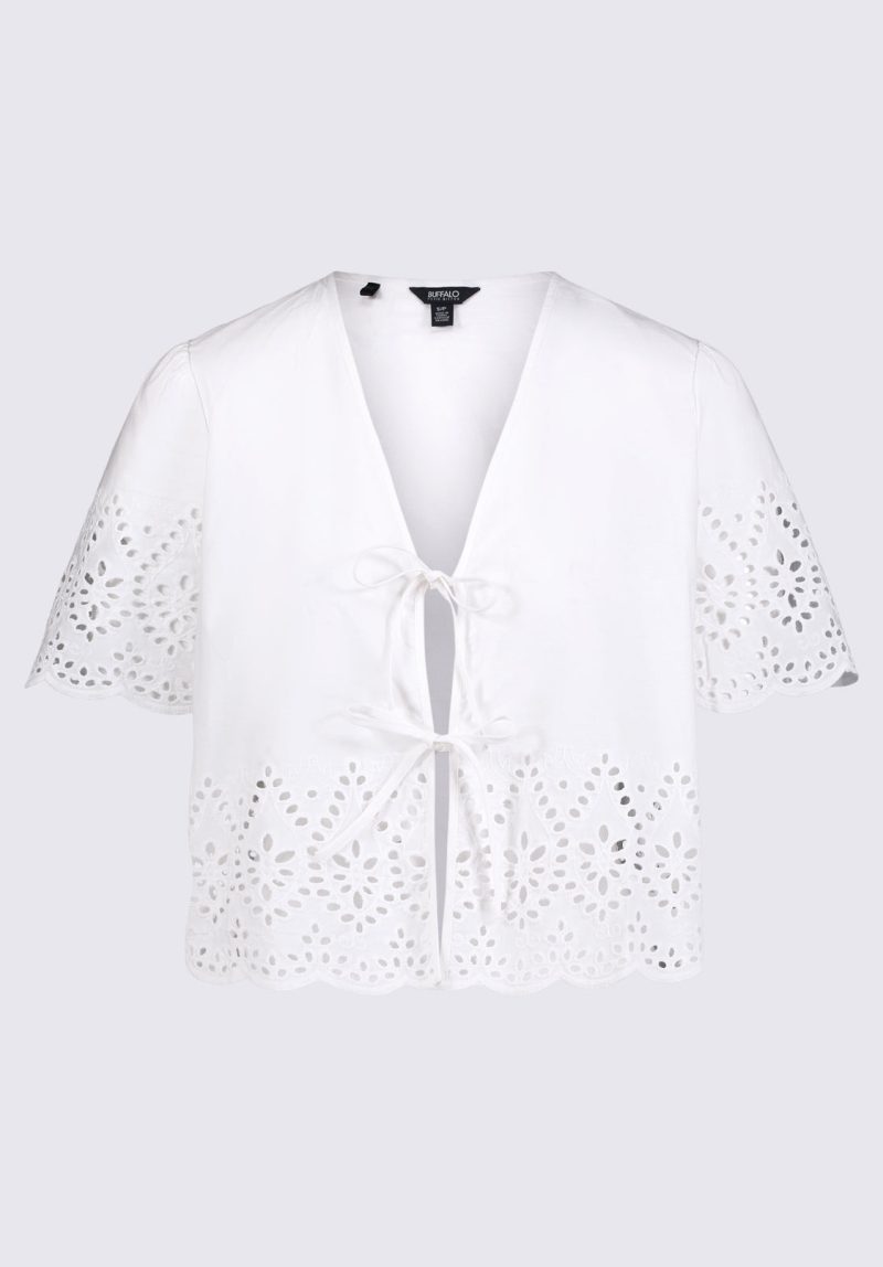 Buffalo David Bitton Dolly Women's Short-Sleeve Tie Front Crop Blouse, White - WT0104S Color