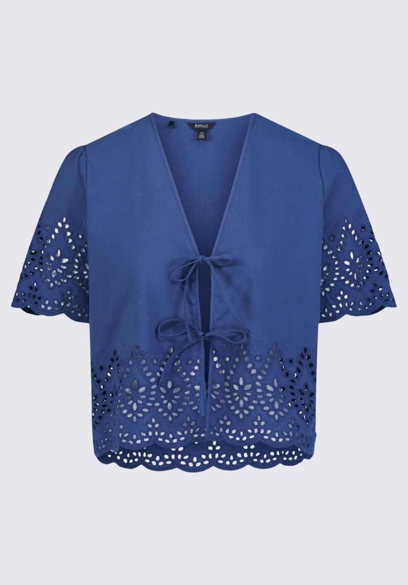 Buffalo David Bitton Dolly Women's Short-Sleeve Tie Front Crop Blouse, Navy - WT0104S Color