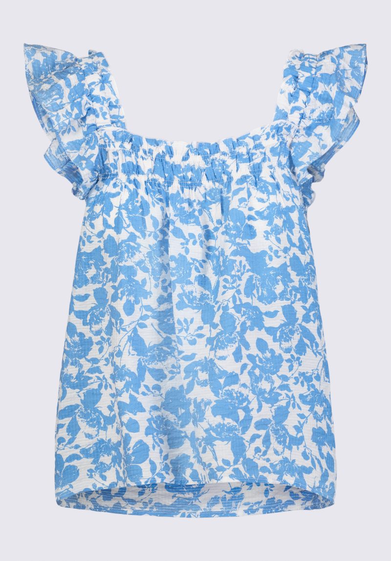 Buffalo David Bitton Mabilia Women's Flutter Sleeve Top, Blue Flowers - WT0108S Color