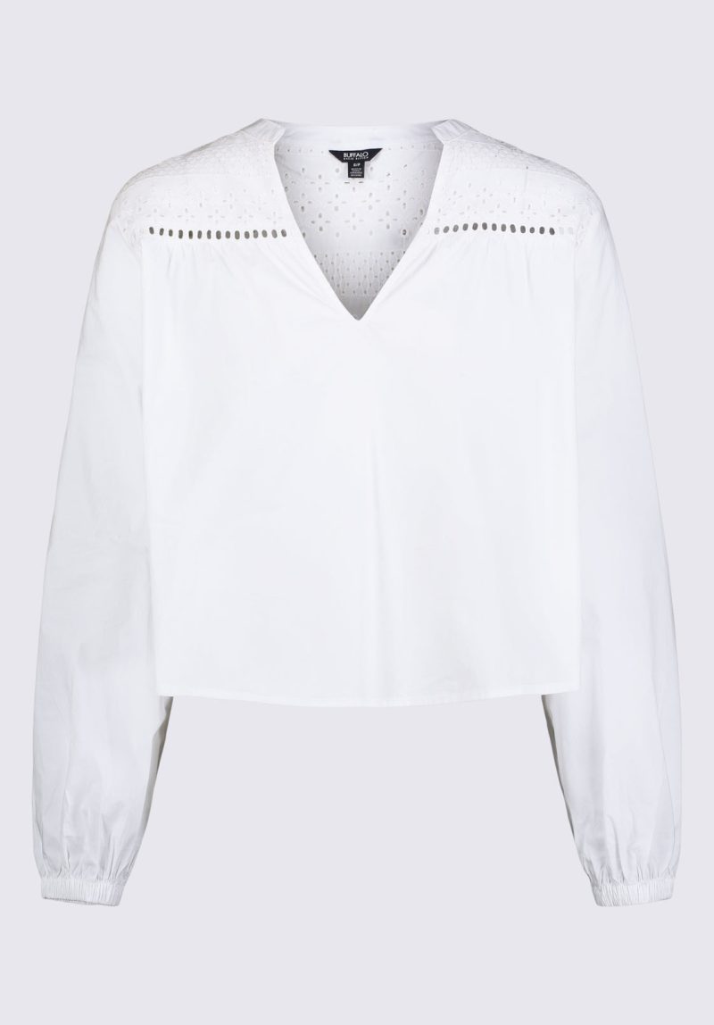 Buffalo David Bitton Selyse Women's Long Sleeve Crop Blouse, White - WT0117S Color